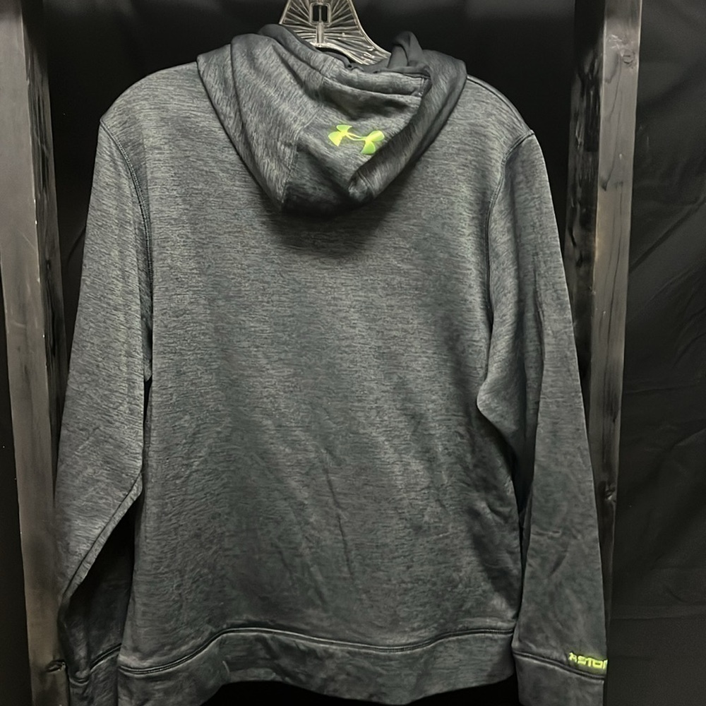 Under Armour- dark gray and black heathered hoodie with neon UA logo - Picture 3 of 4